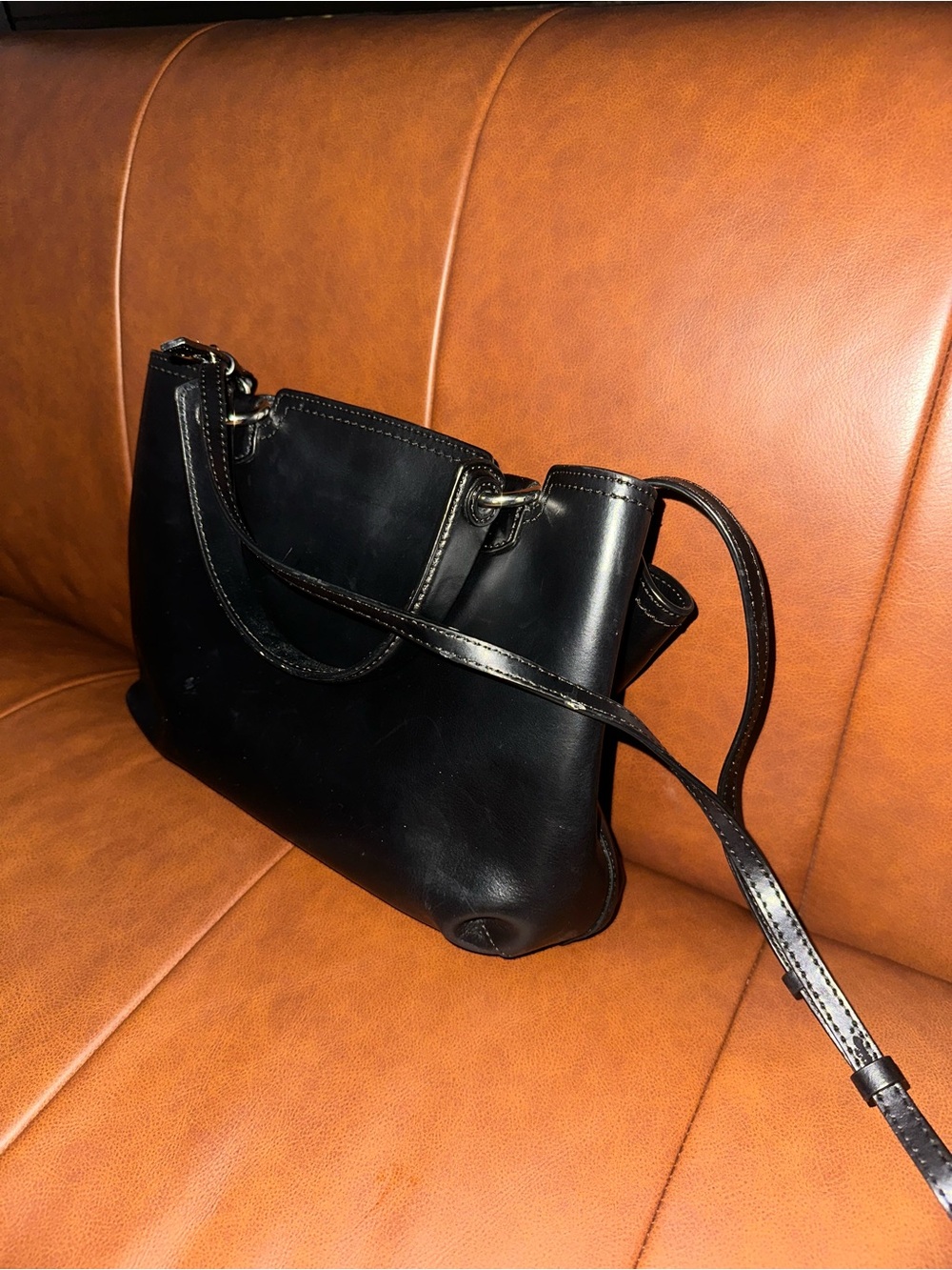 Emporio Armani Vintage/Older Black Leather Structured Shopper / Bucket Tote Bag